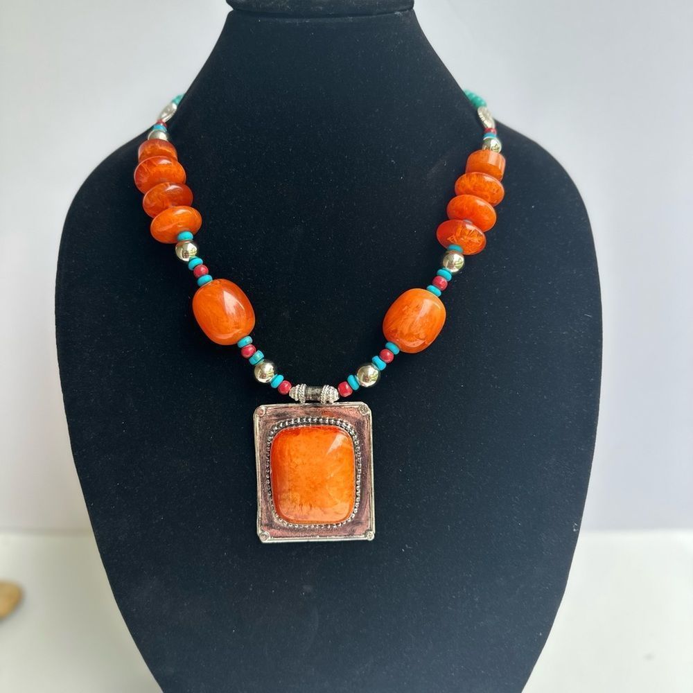 ORANGE  DURBAN SUNRISE STATEMENT  NECKLACE D2